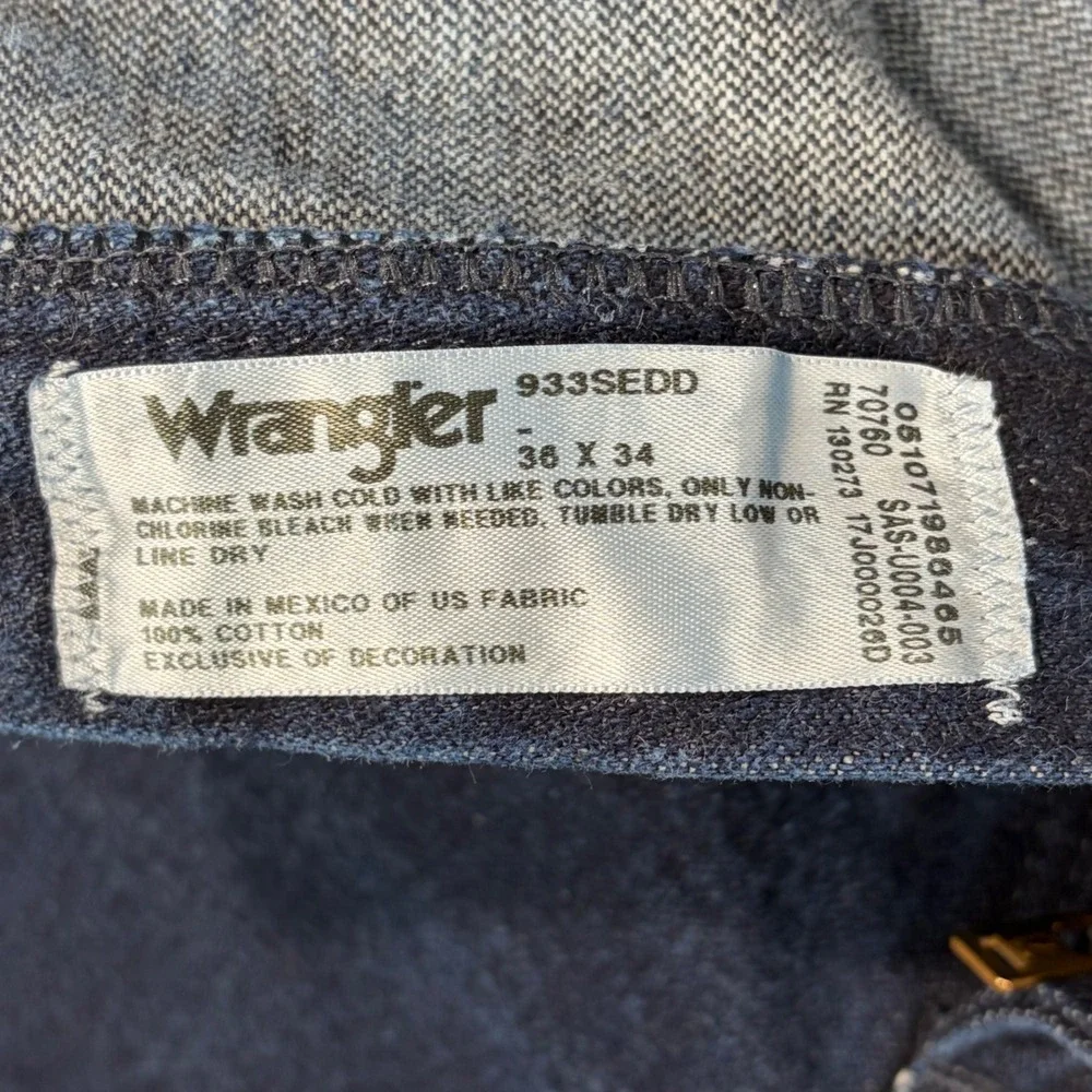 Wrangler 933SEDD Cowboy‎ Cut Slim Fit Jeans Mens 36x34 Dark Wash Indigo Denim
